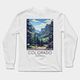 A Vintage Travel Illustration of the Rocky Mountain National Park - Colorado - US Long Sleeve T-Shirt